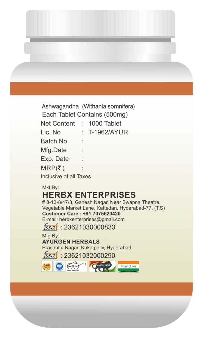 Ashvagandha Tablets | Stress Relief | Rejuvenates Mind & Body - 1000 Tablets | Globyherbs