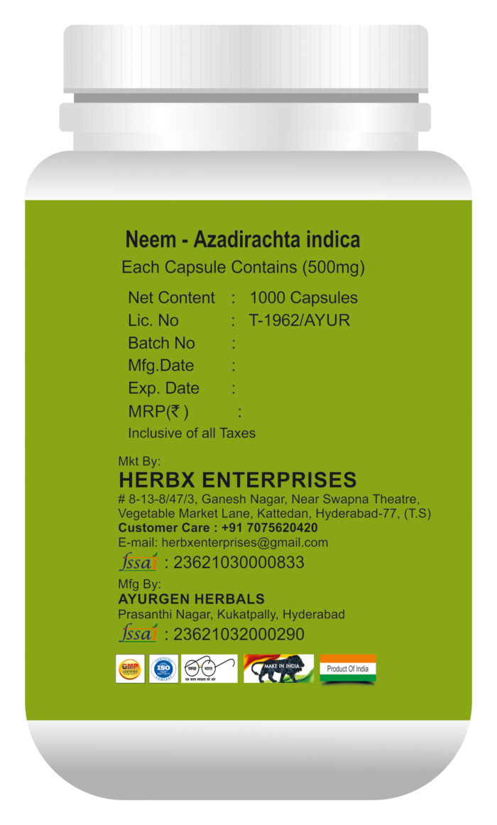 Neem 1000 Capsule (Pack Of 1)|| Helps in regulate blood sugar level & Supports Detoxification