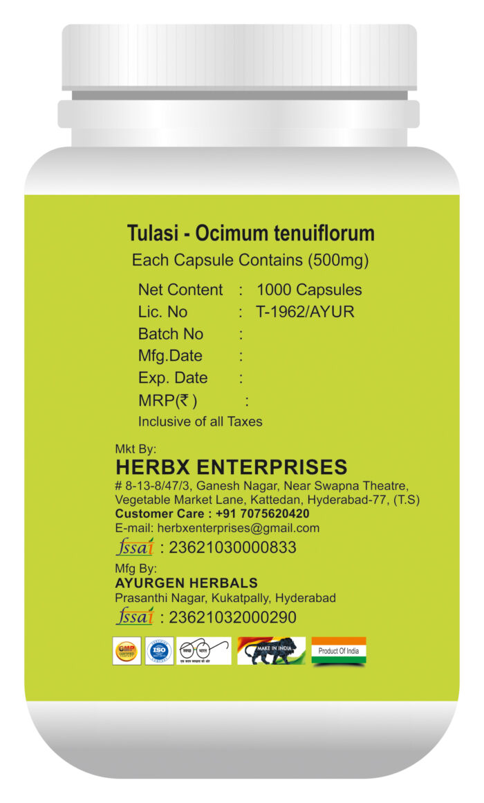 Tulsi Capsules | Holy Basil | Provides relief in Cough & Cold | Natural Immunity Booster | Pack Of 1 (1000 Tablets)
